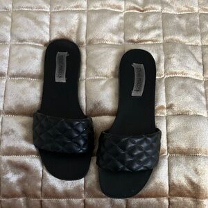 Steve Madden Black Quilted Slide Sandals